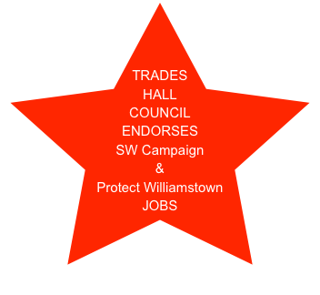 
  

TRADES HALL COUNCIL
ENDORSES SW Campaign
&
Protect Williamstown JOBS
